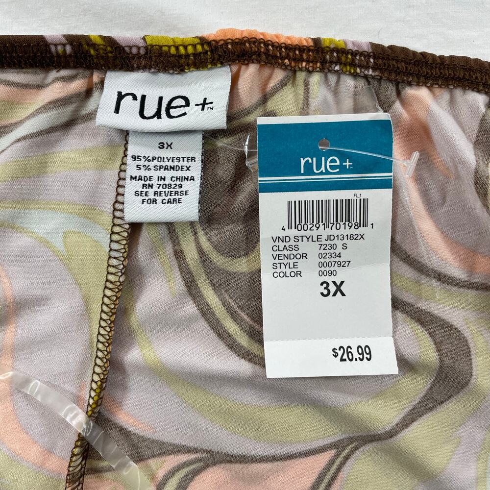Rue21 Rue+ Psych Swirl Halter Dress Ruched Mini Retro Brown Green Pink 3X Plus - Picture 3 of 6